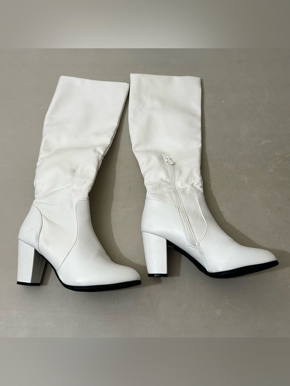 Dream Pairs MIDLEG White Mid-Calf Side Zip Block Heel Lined Boots US 8